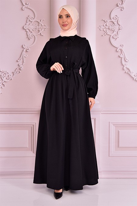 Modamerve Siyah Kuşaklı Elbise