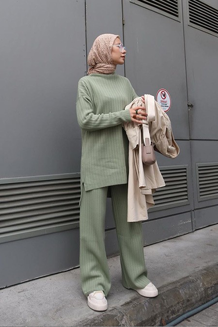 İnşirah Mint Yeşili Triko Tunik&Pantolon İkili Takım