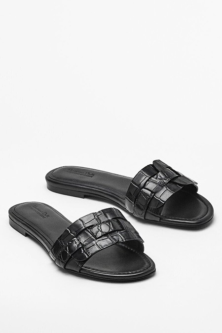 Massimo Dutti Siyah Timsah Desenli Sandalet