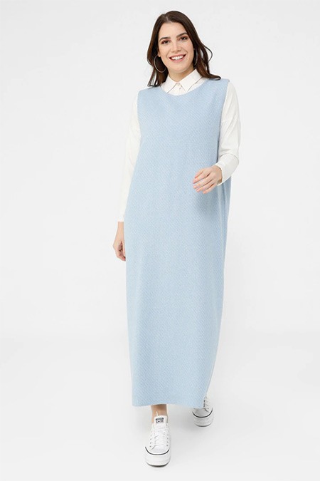 Alia Mavi Büyük Beden Pamuk Kumaşlı Kolsuz Elbise