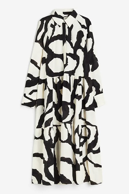 H&M Krem Desenli Gömlek Elbise