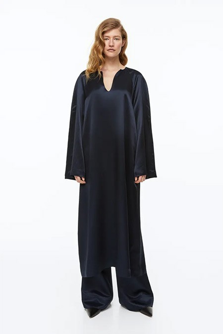 H&M Lacivert İpek Karışımlı Tunik Elbise