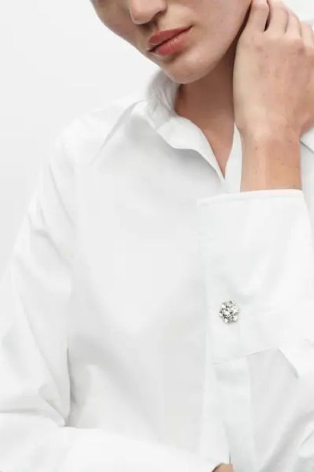 Mango Kırık Beyaz Mücevher Düğmeli Pamuklu Gömlek