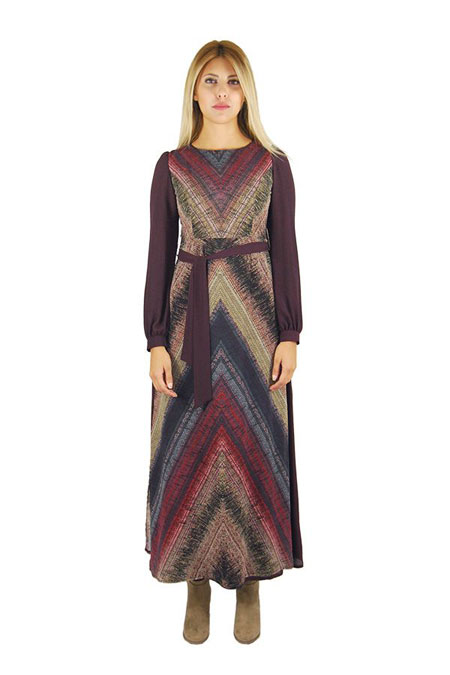 Accort Zigzag Desen Bayan Elbise