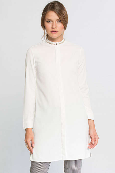 Red Long Sleeve Embroidered Gabardine Tunic 9wv039z8 Lpa Lc Waikiki