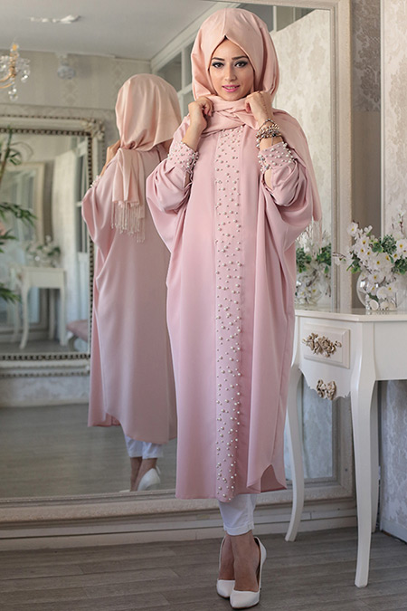 Lef`zen Pudra Elisa İncili Ferace Tunik