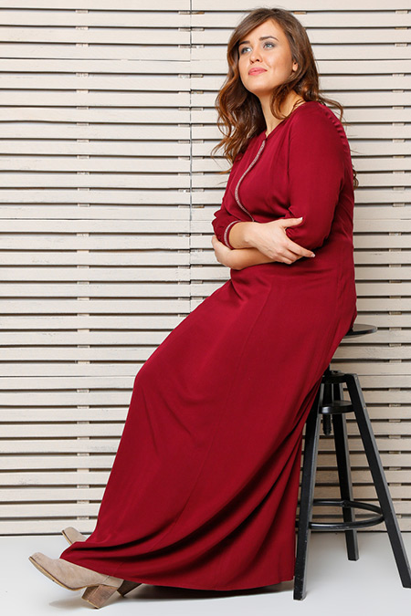 Alia Bordo Düğme Detaylı Elbise