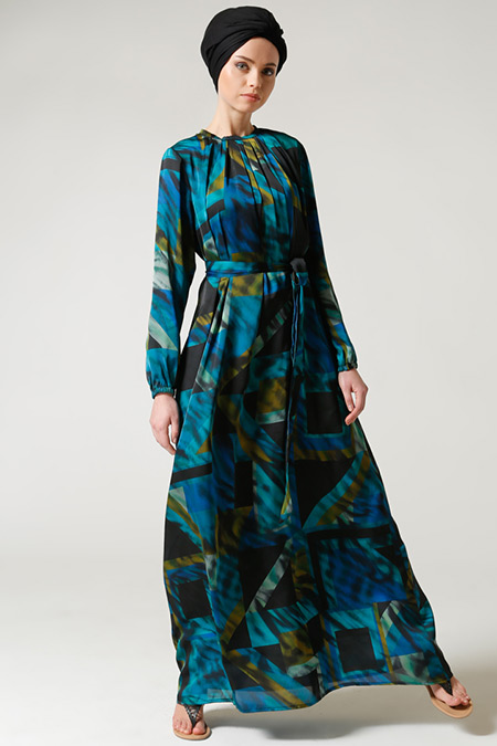 Milda Store Lacivert Önü Büzgülü Elbise