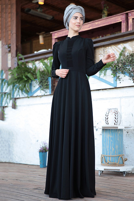 Nurkombin Siyah Petek İşlemeli Elbise