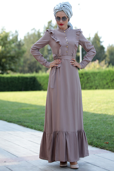 Selma Sarı Design Vizon Fırfırlı Elbise