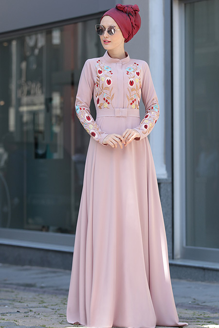 Selma Sarı Design Pudra Mila Elbise
