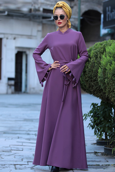 Selma Sarı Design Mor Elegan Elbise