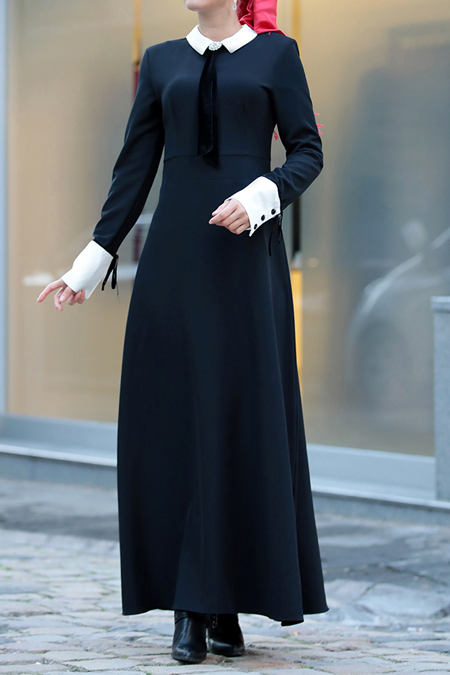 Selma Sarı Design Siyah Bebe Yaka Elbise