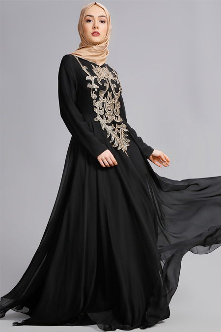 Refka Siyah Pul Payetli Abiye Elbise