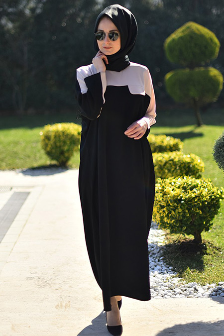 Melek Aydın Siyah Krem Ferace Elbise