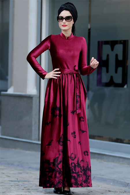 Selma Sarı Design Bordo Elisa Kadife Elbise