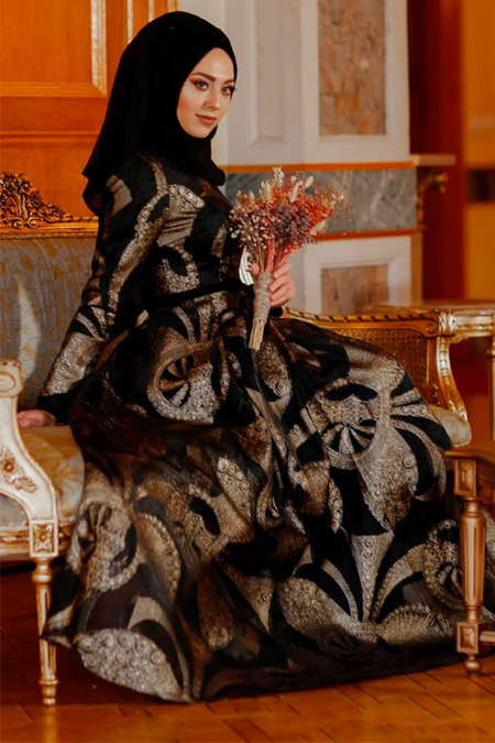 Eldia By Fatıma Gold Siyah Eflal Abiye Elbise