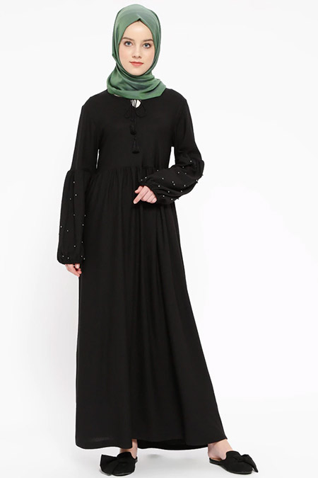 Dadali Siyah İnci Detaylı Elbise
