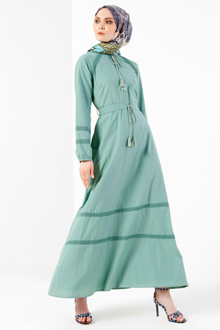Refka Yeşil Güpür Detaylı Elbise