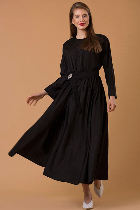 JAQAR Siyah Kemer Detaylı Elbise