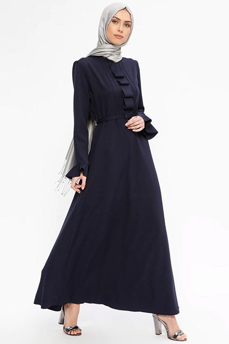 Jamila Lacivert Yaka Detaylı Elbise