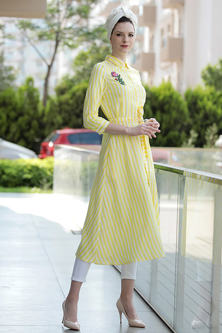 Selma Sarı Design Sarı Spor Gömlek Elbise