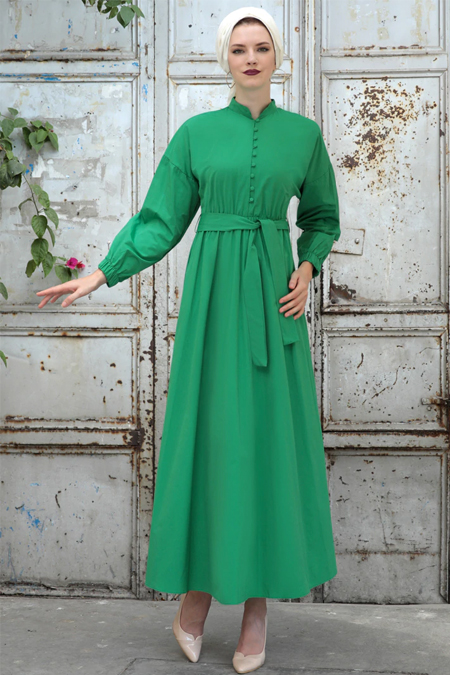 Selma Sarı Design Yeşil Cotton Elbise