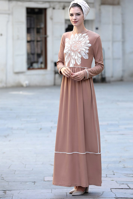 Selma Sarı Design Vizon Çiçekli Elbise