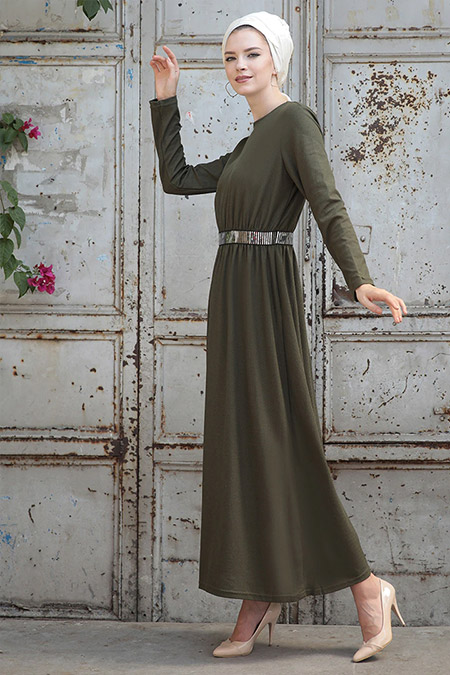 Selma Sarı Design Haki Gamze Elbise