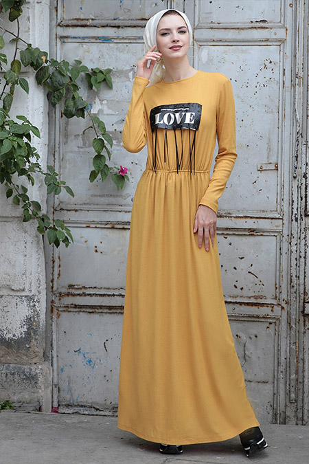 Selma Sarı Design Hardal Mery Elbise