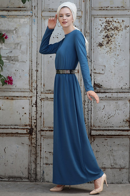 Selma Sarı Design İndigo Gamze Elbise