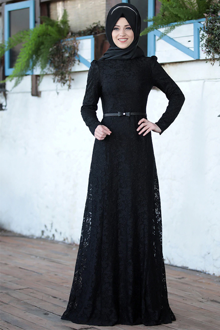 Al-Marah Siyah Işıl Abiye Elbise