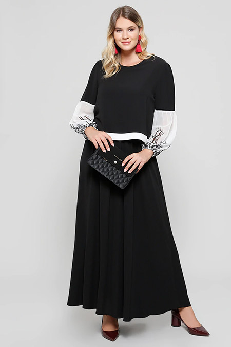 Alia Siyah Garnili Elbise