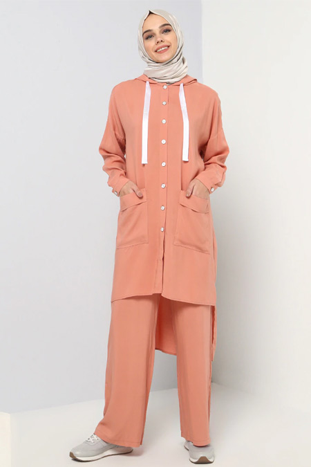 Benin Pastel Pembe Doğal Kumaşlı Tunik&Pantolon İkili Takım