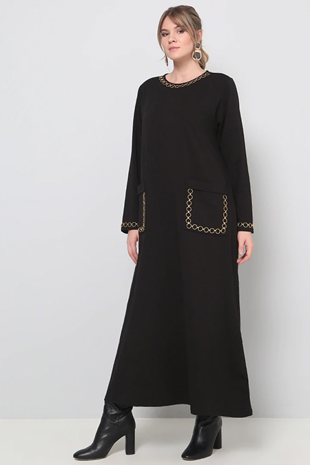 Alia Siyah Zincir Detaylı Elbise