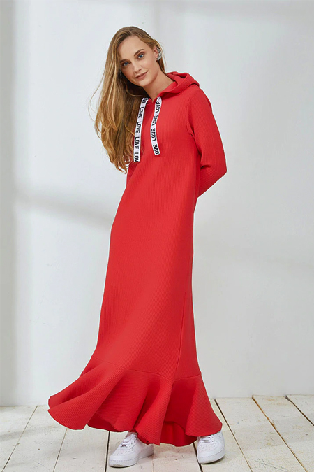 Muni Muni Kırmızı Kapüşonlu Elbise
