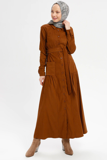 Loreen By Puane Pudra Boydan Düğmeli Cep Detaylı Elbise