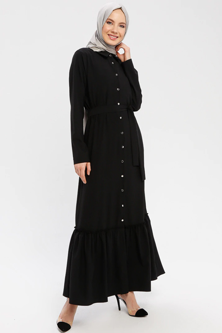 ELİT LİFE Siyah Boydan Düğmeli Elbise