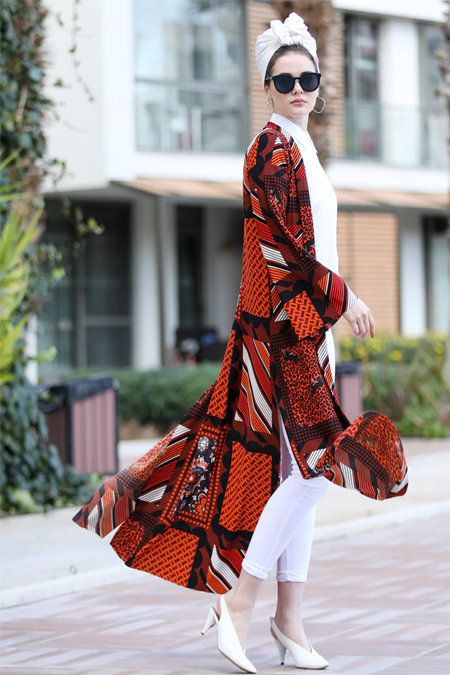Selma Sarı Design Turuncu Uzun Kimono Ceket