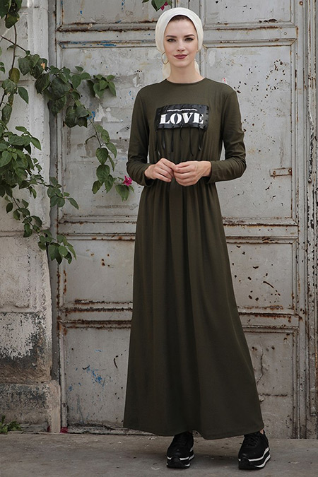 Selma Sarı Design Haki Mery Elbise