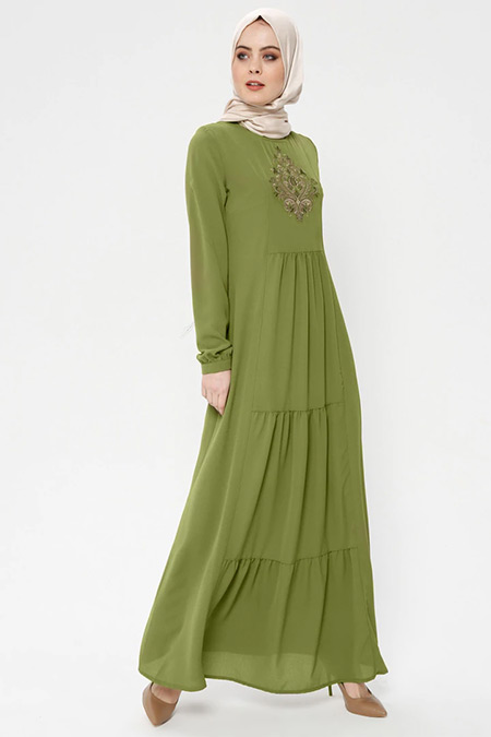 Ginezza Yeşil Nakışlı Elbise
