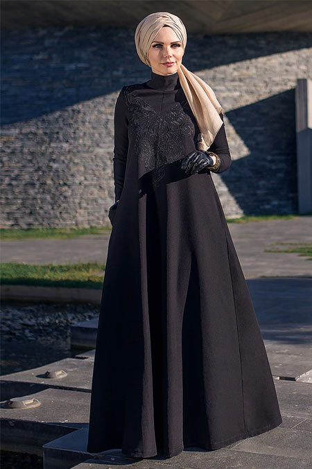 Muslima Wear Siyah Diadema Crystal Elbise