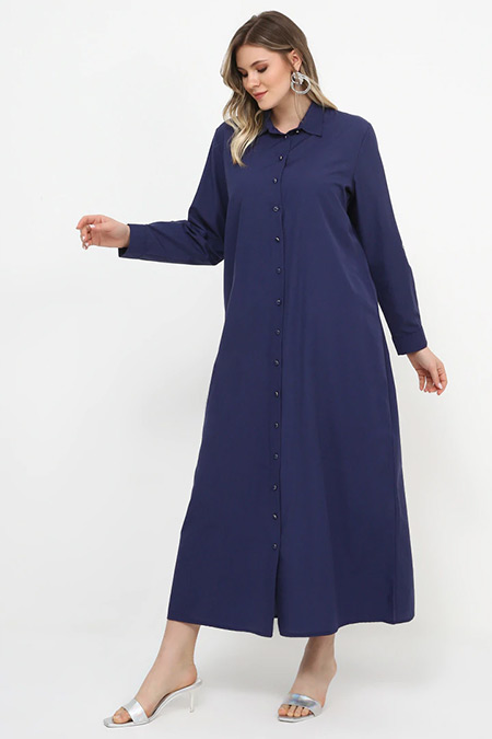 Alia Lacivert Boydan Düğmeli Elbise