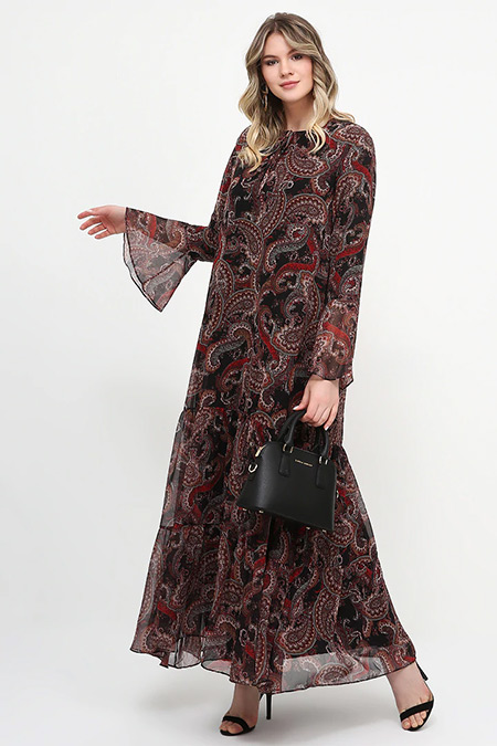 Alia Siyah Şal Desenli Elbise