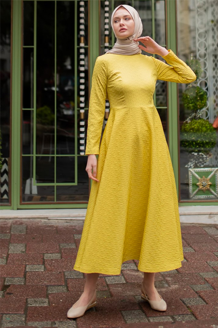 Sazze Design Sari Tesettür Elbise