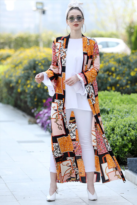 Selma Sarı Design Hardal Uzun Kimono Ceket
