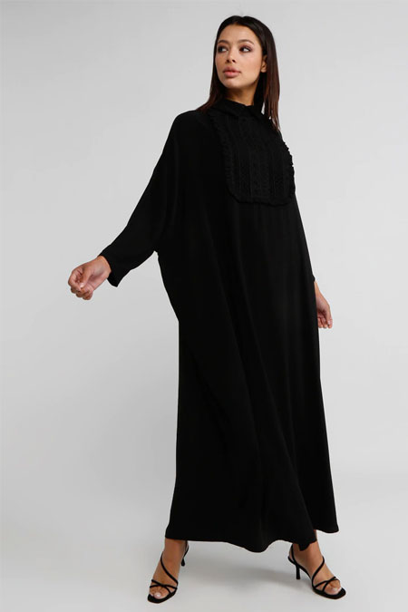 Miha Siyah Güpür Detaylı Elbise
