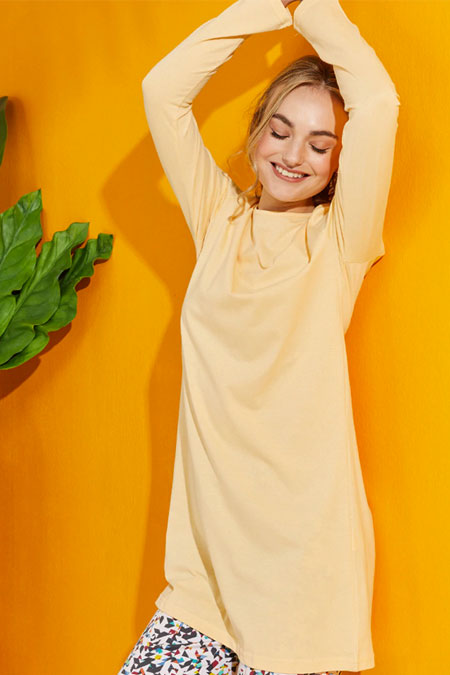 Muni Muni Sarı Doğal Kumaşlı Basic Tunik