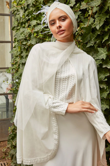 Mwedding Beyaz Pelerin Detaylı Abiye Elbise