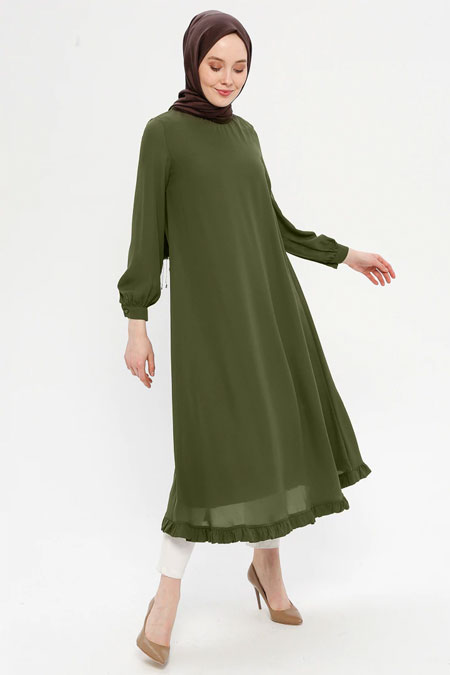 Loreen By Puane Haki Etek Ucu Fırfırlı Elbise Tunik